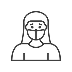 Icon of a woman in a mask from viruses. Linear image style. Isolated vector on a white background.