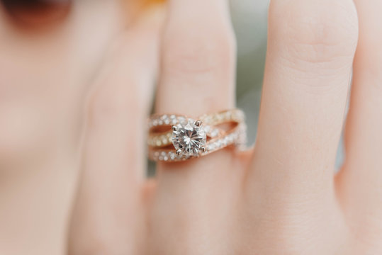 Closeup of a diamond engagement ring