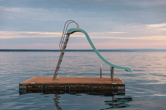 Floating Dock Slide At Lake