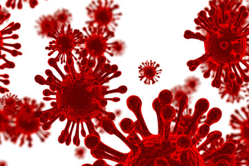 Corona Virus In Red on white background ,Microbiology And Virology Concept - 3d Rendering