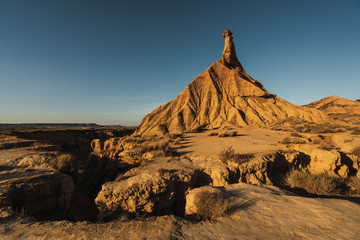 Cliffs at landscape of Bardenas Reales natural park . Navarra, Spain