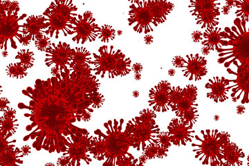 Corona Virus In Red on white background ,Microbiology And Virology Concept - 3d Rendering