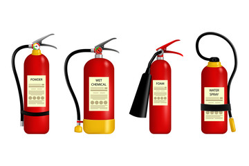 Fire Extinguisher Vector. Metal Glossiness 3D Realistic Red Fire Extinguisher. Red fire extinguisher emergency danger.