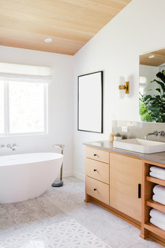 Natural Wood Vanity in Modern Master Bathroom