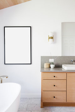 Natural Wood Vanity in Modern Master Bathroom
