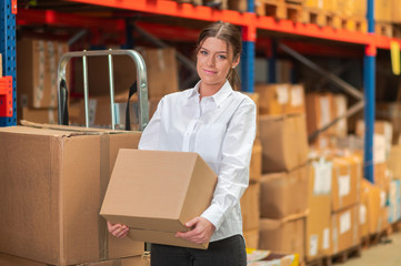 Arbeiterin trägt Paket