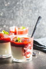 Italian dessert panna cotta with strawberries