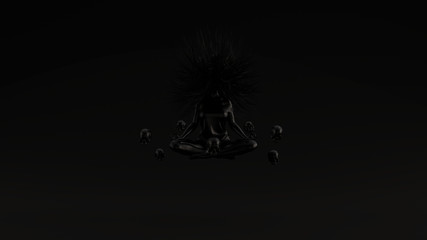 Black Ghost Floating Evil Spirit Bad Hair Day Floating Skulls Black Black Background Front View 3d illustration 