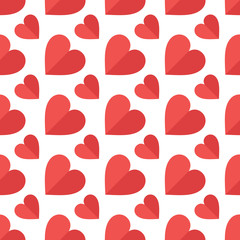 Red hearts seamless pattern. Abstract geometric wrapping texture. Packaging design in flat style. Suitable for gift wrap or greeting card to Valentines day. Vector eps8 illustration.