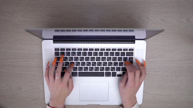 Girl coding html on laptop programming website freelance working online Movement