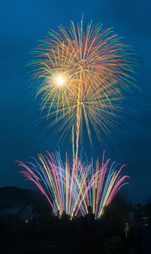 Fireworks at riverside during Japanese summer season