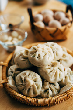Chinese steamed buns, steamed baozi on a plate