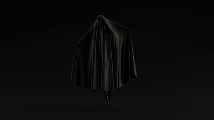 Black Ghost Floating Evil Spirit Arms Out Black Background 3d illustration 3d render