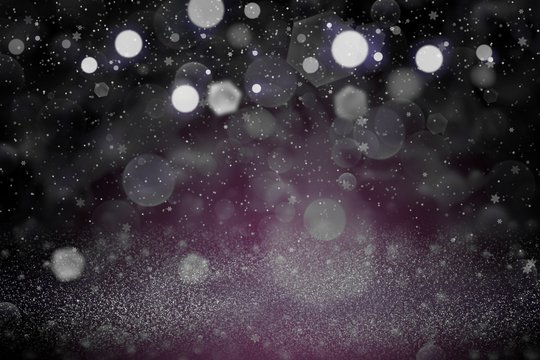 beautiful glossy glitter lights defocused bokeh abstract background with falling snow flakes fly, festive mockup texture with blank space for your content © Dancing Man