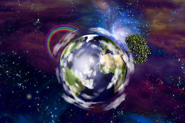 Rainbow over planet Earth. Vivid space