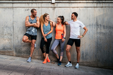 Athletes running in the street
