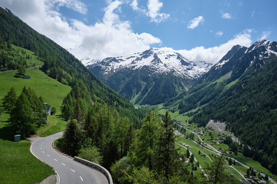 Mountain road climbing up from Trient. Switzerland.