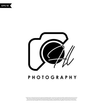 Initial Letter HL with camera. Logo photography simple luxury vector.