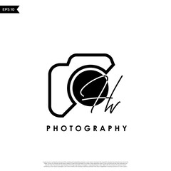 Initial Letter HV with camera. Logo photography simple luxury vector.