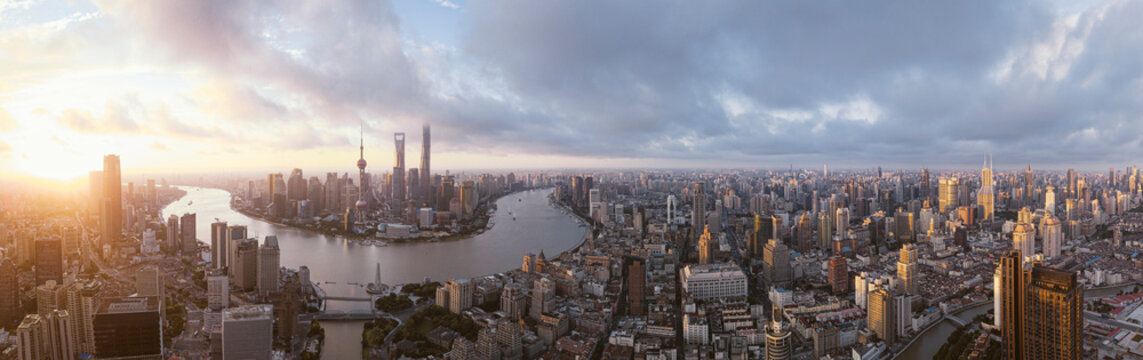 Sunrise landmark panorama of Shanghai