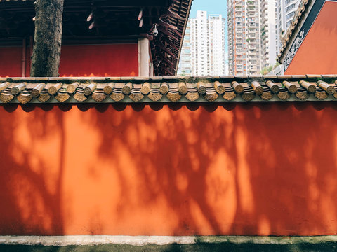 Shadow Of Trees On Ancient Chinese Architecture