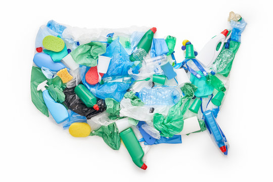 US map made of plastic trash