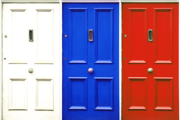  Door symbolizing closing. Door in the color of the Russian flag.