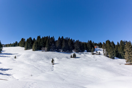 Empty and deserted ski slopes during the corona virus lockdown in the Swiss Alps