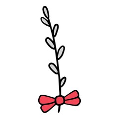 Easter plant branch red bow tie icon. Hand drawn illustration of Easter plant branch red bow tie vector icon for web design