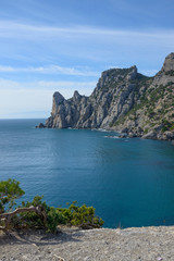 Fototapeta na wymiar View towards Chicken-Kaya cape and Deliliman Bay, Crimea, Russia.