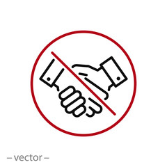 no handshake icon, warning forbidding contact, prohibiting shake, thin line web symbol on white background - editable stroke vector illustration eps10