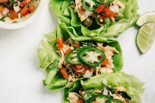 Cilantro lime chicken lettuce wrapped tacos