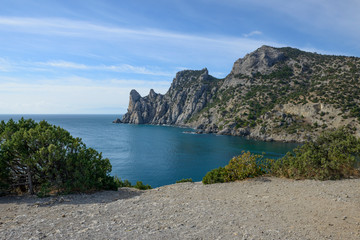 Fototapeta premium View towards Chicken-Kaya cape and Deliliman Bay, Crimea, Russia.