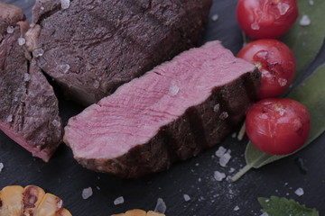 grilled meat grilled vegetables corn