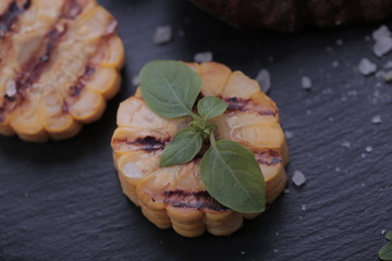 grilled meat grilled vegetables corn