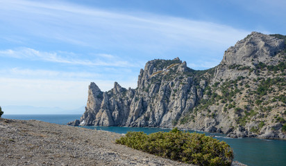 View towards Chicken-Kaya cape and Deliliman Bay, Crimea, Russia.