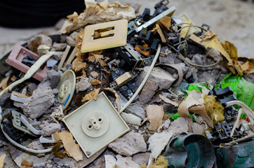 Rubbish after repair in the apartment. Disposal of outdated electrical appliances. Replacement of...