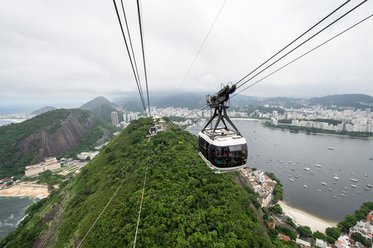 Beautiful view from Sugar Loaf cable car to city landscape, Rio