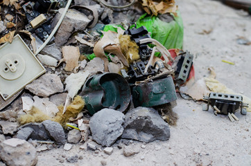 Rubbish after repair in the apartment. Disposal of outdated electrical appliances. Replacement of...