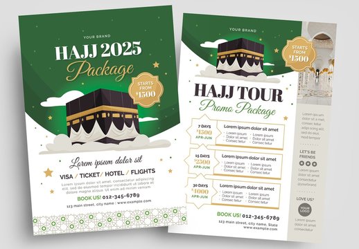 Hajj Umrah Tour Flyer Layout with Mecca Illustration