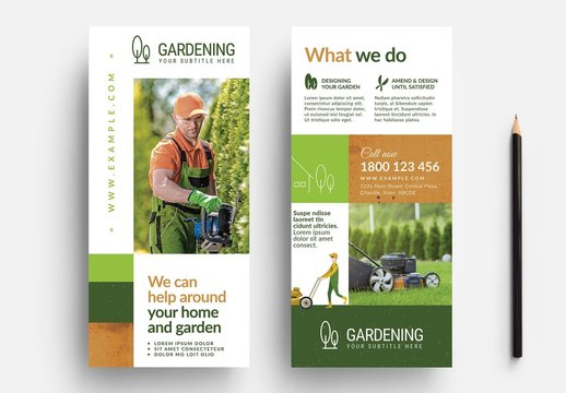 Green and Grown Card Layout with Gardening Illustrations