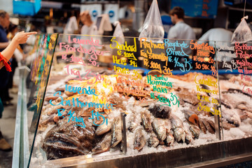 Fresh sea fish and seafood.Fresh sea fish at the bazaar