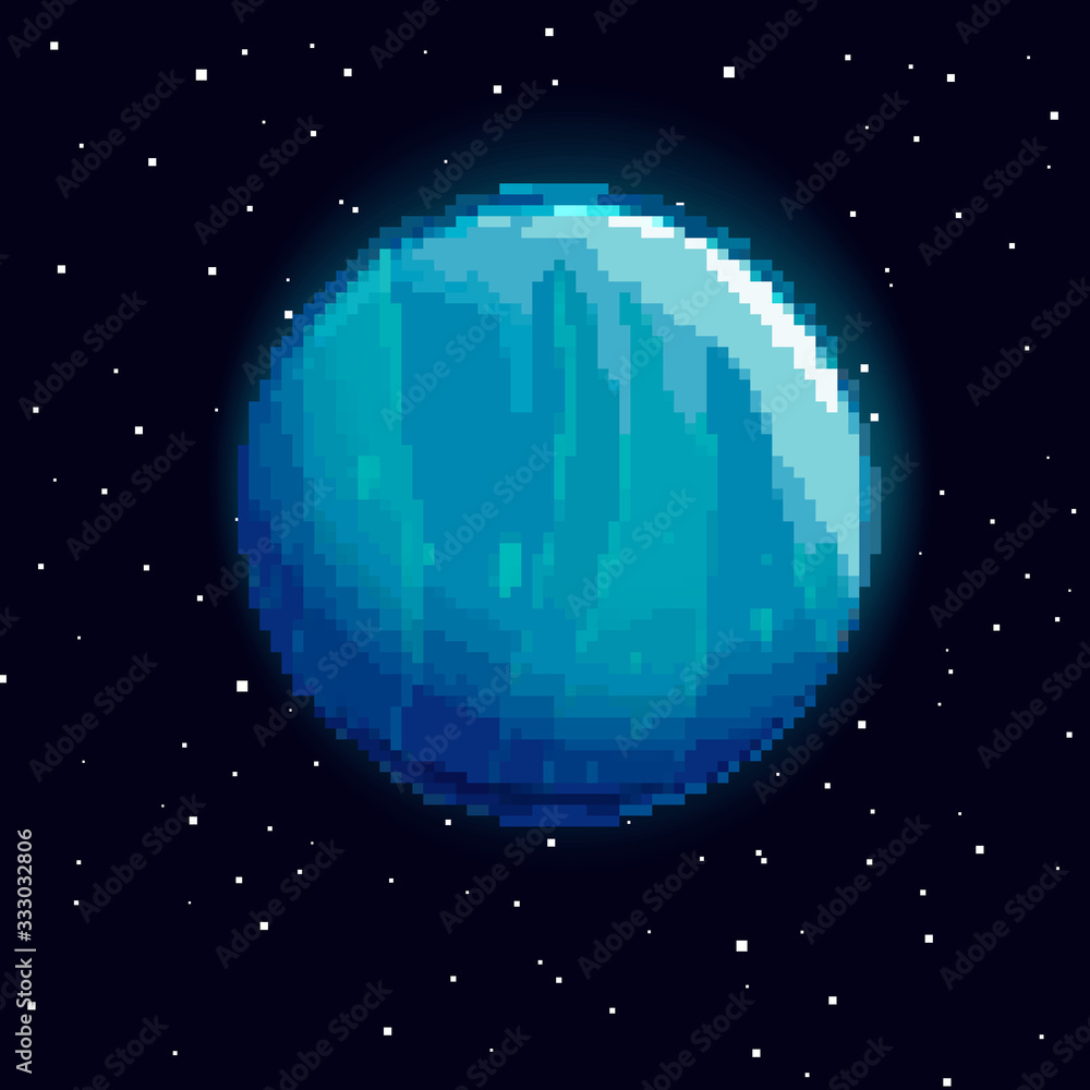 Poster planet in space. retro game design interface. retro computer stars for template or design element wi