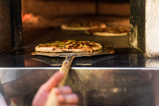 Pizza in wood fire oven