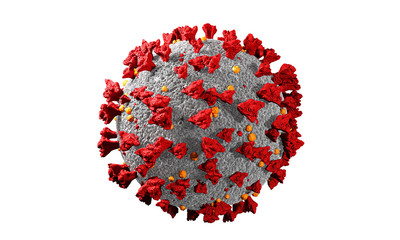 Coronavirus cells or bacteria molecule. Virus Covid-19. Virus isolated on white. Close-up of flu,...