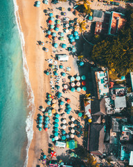 Aerial view of beach and umbrellas