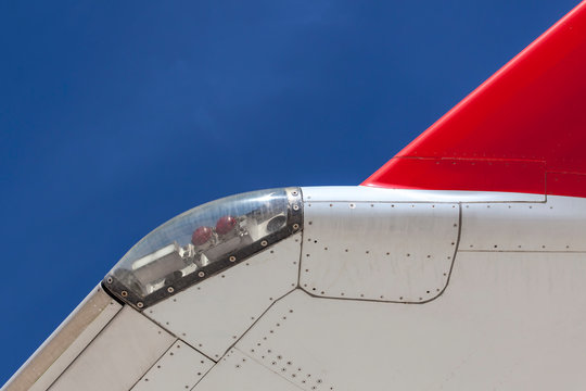 Wing tip navigation lights on modern civil airliner