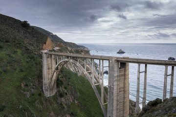 View of Bixby Creek Bridge on Highway 01, Monterey, California, USA.