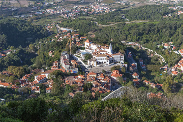 Fototapeta na wymiar Top view of the Palace of Sintra (Palacio Nacional de Sintra), Town Palace in the town of Sintra, Lisbon District, Portugal.