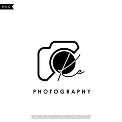 Initial Letter KE with camera. Logo photography simple luxury vector.